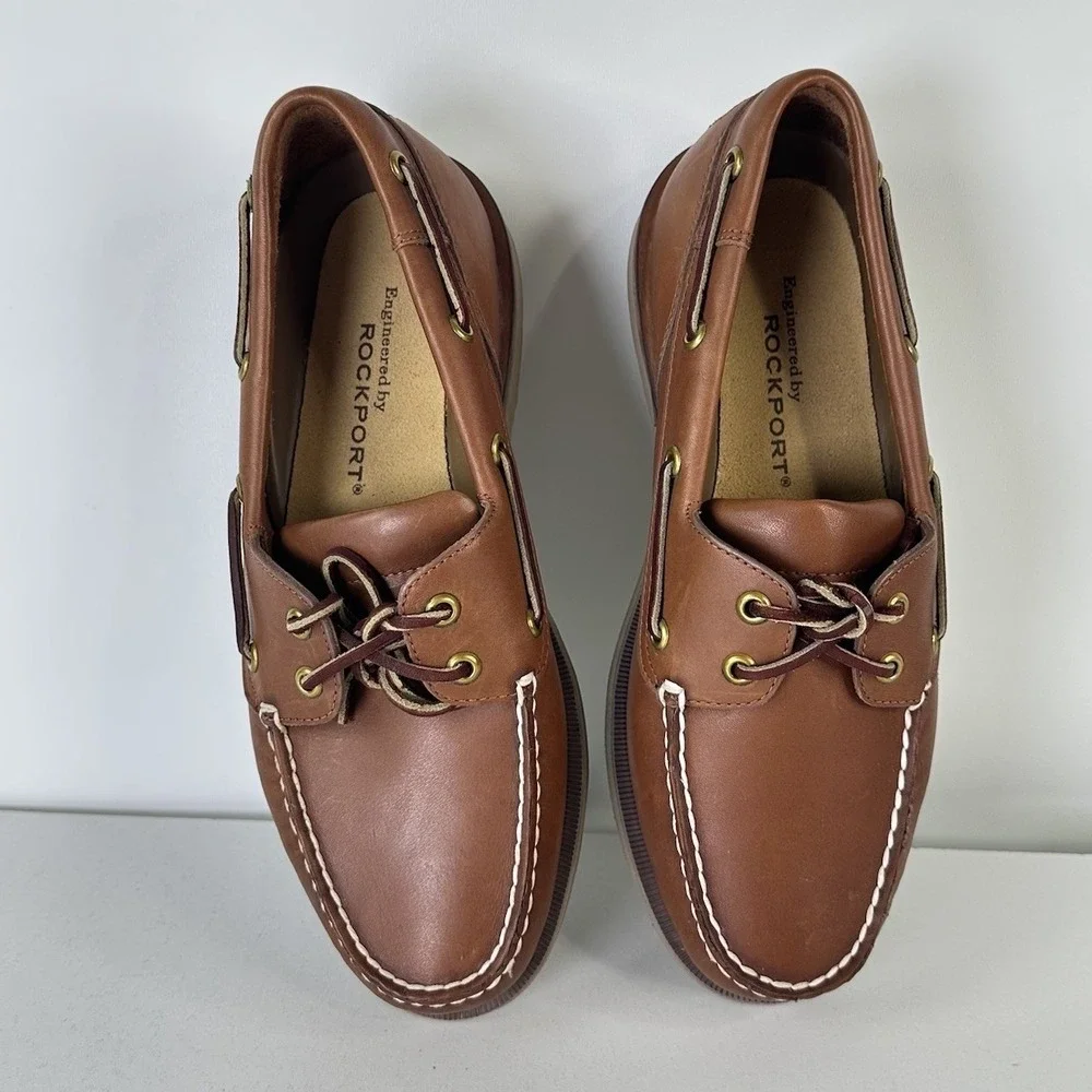 Rockport Perth Leather Brown Loafers Boat Shoes 2 Eye Moc MR5106 Mens‎ 8.5W Wide